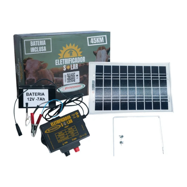 ELETRIFICADOR DE CERCA SOLAR RURAL FAZENDEIRO 45KM C/BATERIA