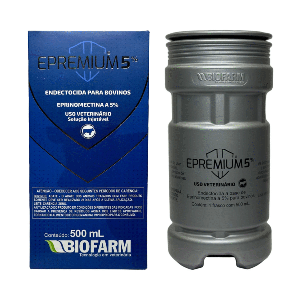 Epremium 5% 500 mL - Biofarm | tratamento de nematódeos gastrintestinais, carrapato,berne e mosca-dos-chifres