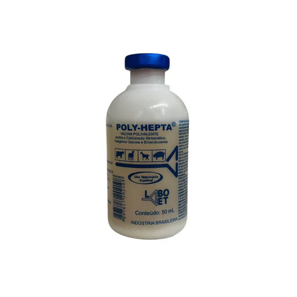 POLY-HEPTA - 50 ML (16 DOSES) |Vacina polivalente indicada para a prevenção das principais doenças em bovinos, ovinos, caprinos e suínos