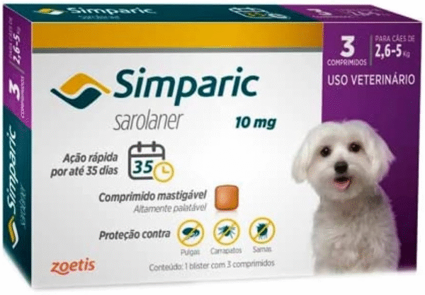 SIMPARIC 10MG COM 3 COMPRIMIDOS 2,6 A 5KG | Antipulgas