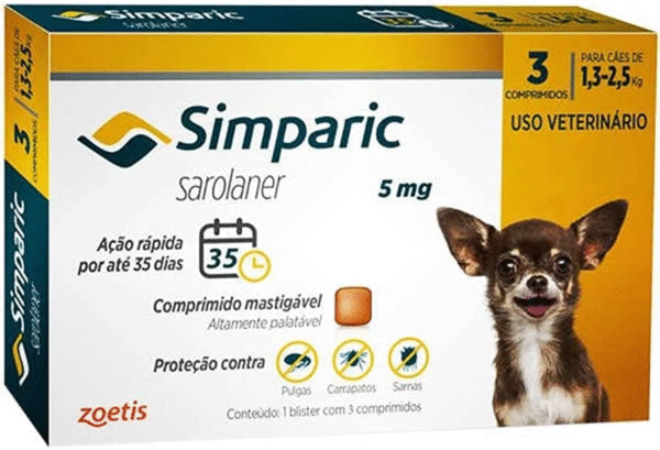 SIMPARIC 5MG COM 3 COMPRIMIDOS | Antipulgas e Carrapatos