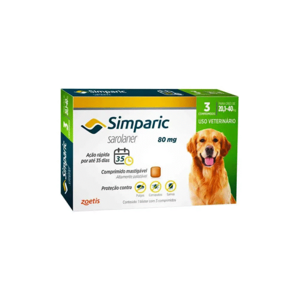 SIMPARIC 80MG COM 3 COMPRIMIDOS 20,1 A 40KG | Antipulgas e Carrapatos