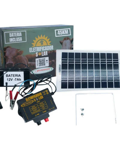 ELETRIFICADOR DE CERCA SOLAR RURAL FAZENDEIRO 45KM Com BATERIA